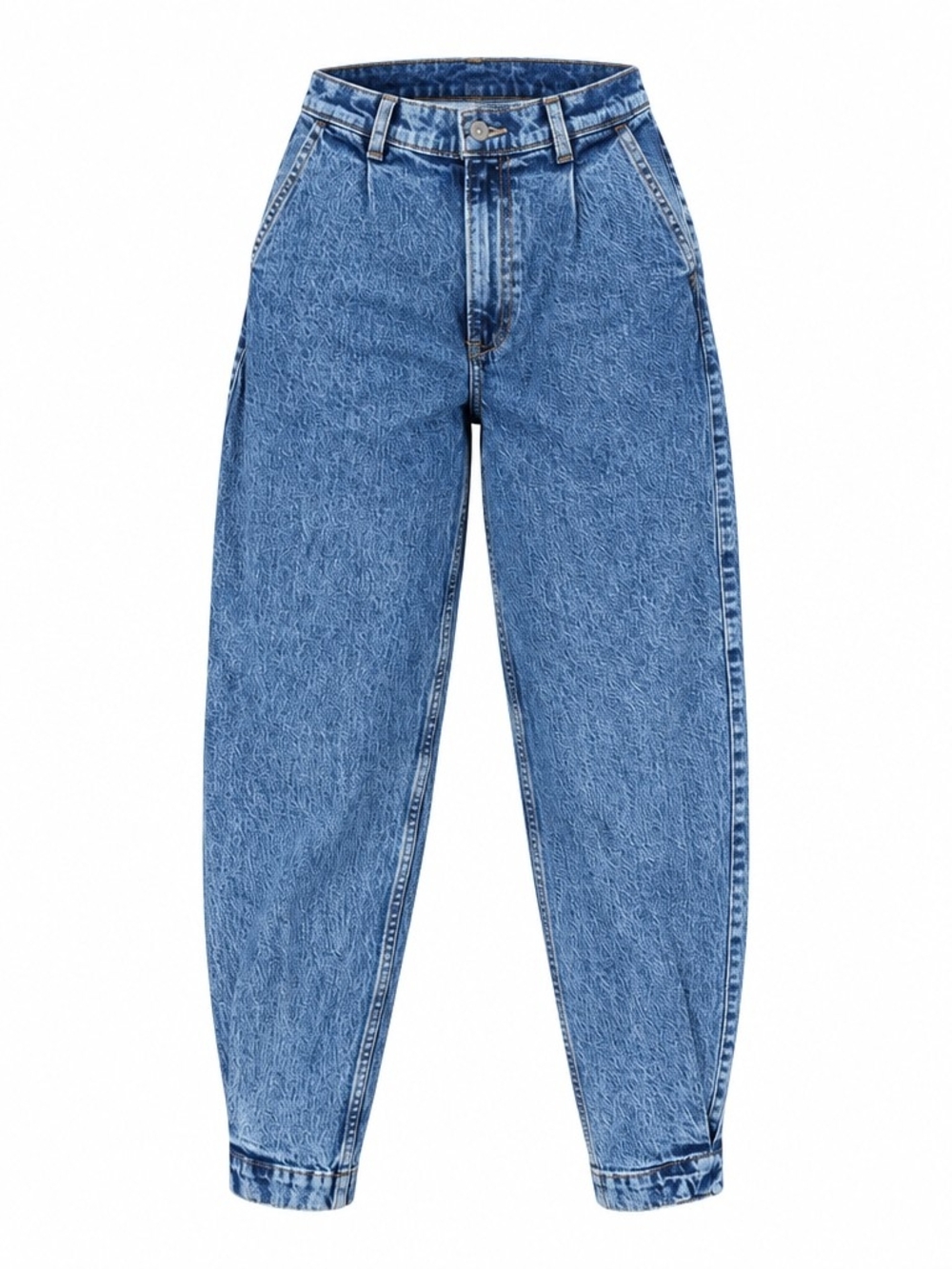 Classic High-Waist Blue Jeans for Women, Tapered Ankle Accent, Welt Back Pockets